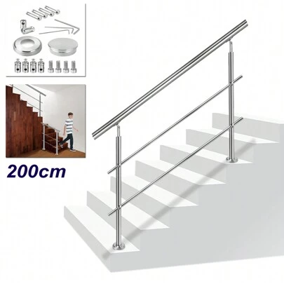 LILIIN Railing Handrail Stainless Steel 80cm / 100cm / 120cm / 150cm / 160cm / 180cm / 200cm Stair Railing 0 / 2 / 3 / 5 Cross Bars Angle Adjustable Handrails Rod Railing Set