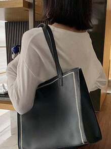 1buc geantă de mână neagră pentru femei Geantă de mână de mare capacitate, simplă, versatilă, pentru muncă, navetă, cumpărături, potrivită pentru cadouri de sărbători