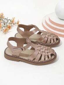 新款夏季時尚可愛兒童公主編織涼鞋，橡膠鞋底，復古風格，透氣多用 - 玫瑰金 - 查看 5