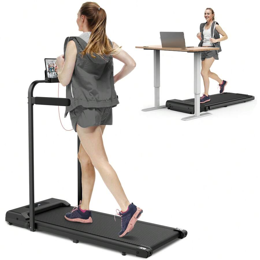 2 In 1 Folding Treadmill With Side Handrails Walking Running Machine For Home Cardio Exercise - Black - View 1