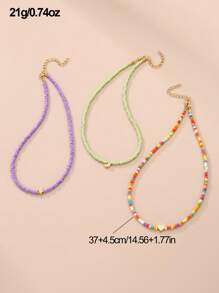 Set da 3 collane da ragazza con perline a forma di stelle, lune e cuori, adatte per vacanze, abbigliamento casual, e decorazione quotidiana