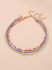 Set da 3 collane da ragazza con perline a forma di stelle, lune e cuori, adatte per vacanze, abbigliamento casual, e decorazione quotidiana