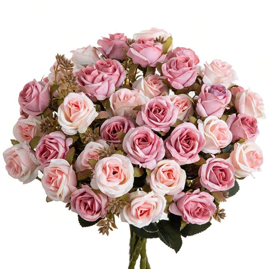 1/3 قطع من الزهور الاصطناعية باقات الورود الحريرية، الفوم الصناعي المزيف للتزيين خلال فصول الربيع والخريف، باقة عروس عيد الحب، ديكورات للمنزل والغرف والحمام والمطبخ في المناسبات والأعياد وأعياد الأمهات وفي الحدائق الخارجية