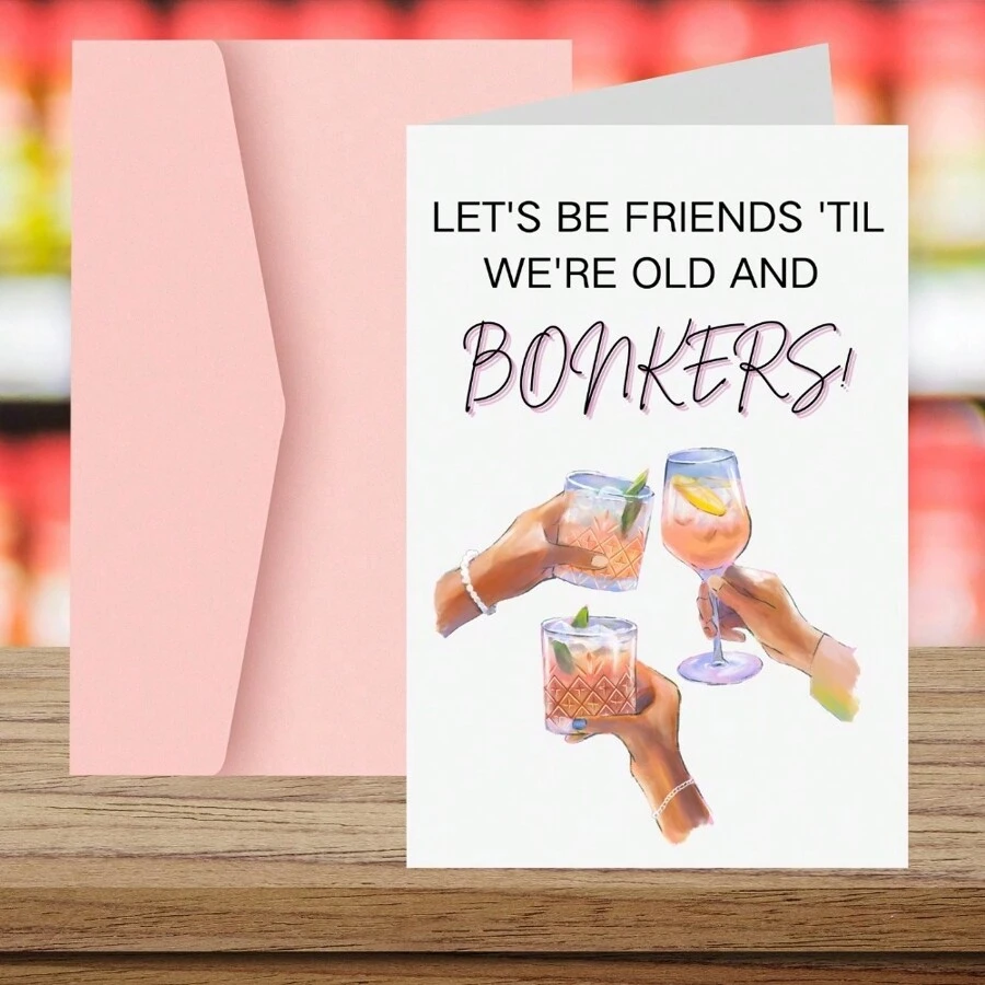 1pc 'Crazy Old Lady' Birthday Card - Perfect For Friends, Besties & Sisters,Perfect Gift For Best Friends, Birthday Cards, Small Business Supplies, Thank You Cards, Birthday Gift, Cards,With Random Colored Envelope - White - View 1