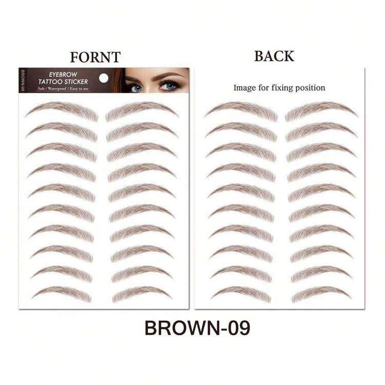 1 ark 9/10 par 6D naturligt svart brunt ögonbryn tillfälligt tatueringsklistermärke för kvinnor och flickor, vattentätt och svettsäkert, festbalsklädning Snabbsminkning Engångsdekal med falska ögonbrynstatueringar - Multifärgad - Visa 12