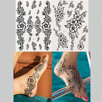 2pcs Temporary Henna Tattoo Stickers, Brown Tone Body Art Tattoo Stickers For Women