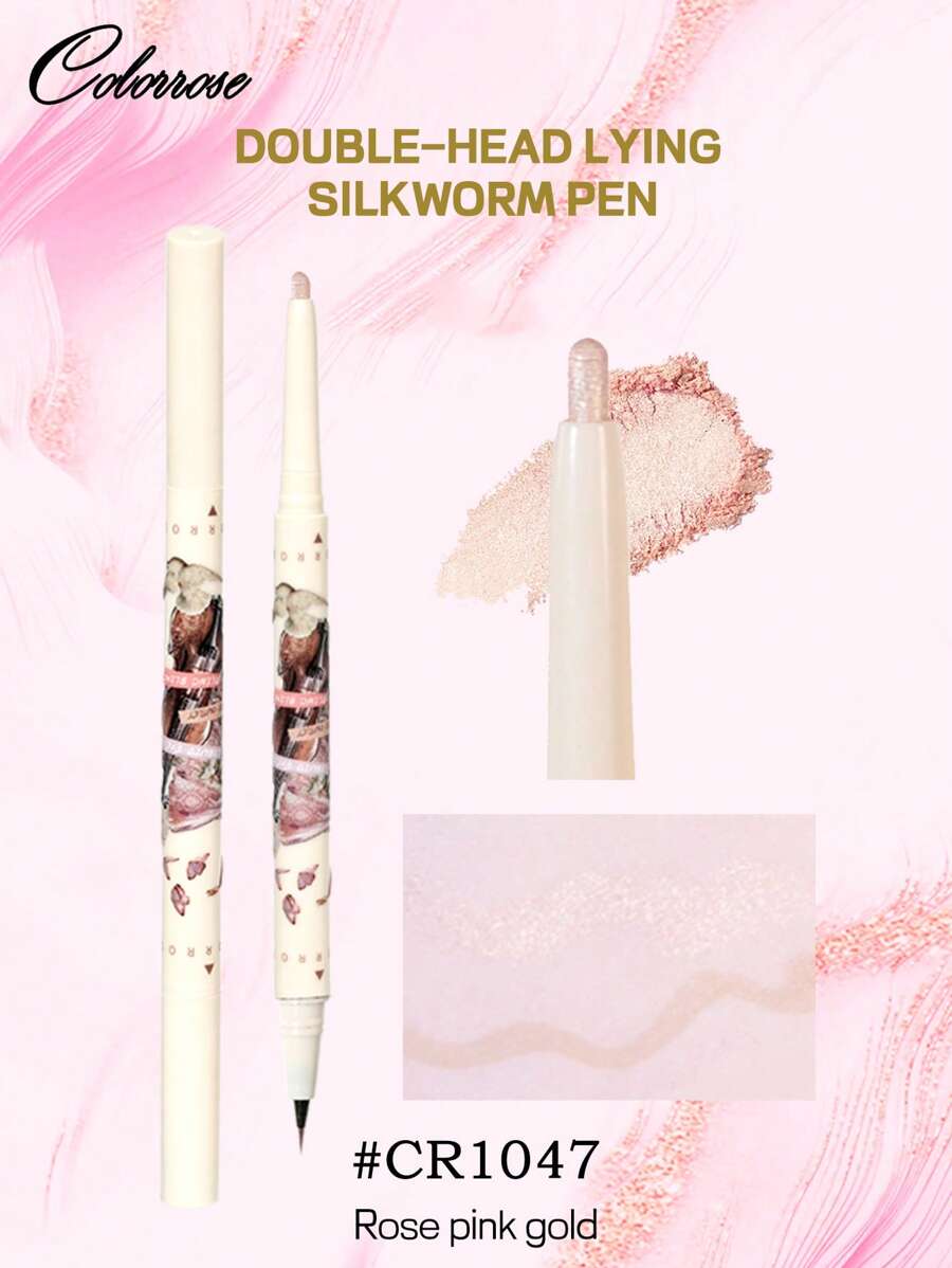 COLORROSE 1 pièce Crayon double tête Highlighter sous les yeux + Ombre, Crayon + Crayon liquide, Crayon ver à soie, Type crème scintillante, Éclaircissant sous les yeux, Eyeliner pailleté et Crayon pour poches oculaires, Résistant aux bavures, Longue tenue, Maquillage quotidien, 600mg+200mg - CR1047 - Voir 1