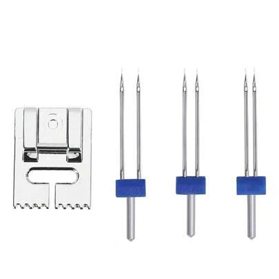 3pcs Double Needle Sewing Machine Needles & 5/7/9-Slot Ruffler Sewing Machine Presser Feet, Sewing Accessories