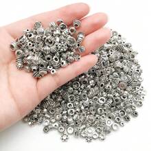 Bộ 50 Hạt Cổ Bạc Rời Hợp Kim Miếng Đệm Hạt Có Lỗ Mũ Hạt Kim Loại Hạt Bạc Cổ Miếng Đệm Thủ Công Cho Vòng Tay Vòng Cổ Hàng Thủ Công Trang Sức DIY Craft - Màu Bạc Cổ - Xem 3