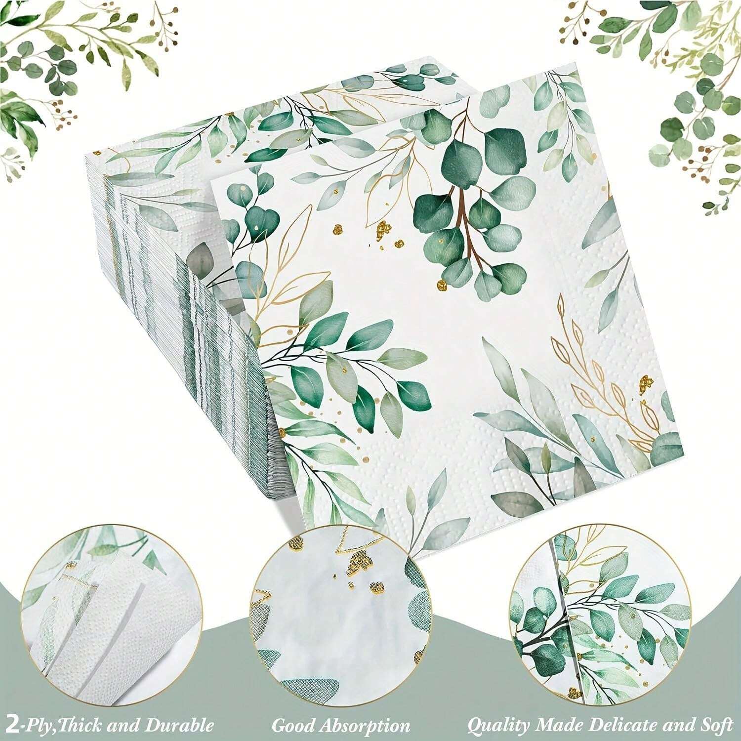 100 Eucalyptus Napkins 2 Layers Disposable Eucalyptus Leaf Paper Green