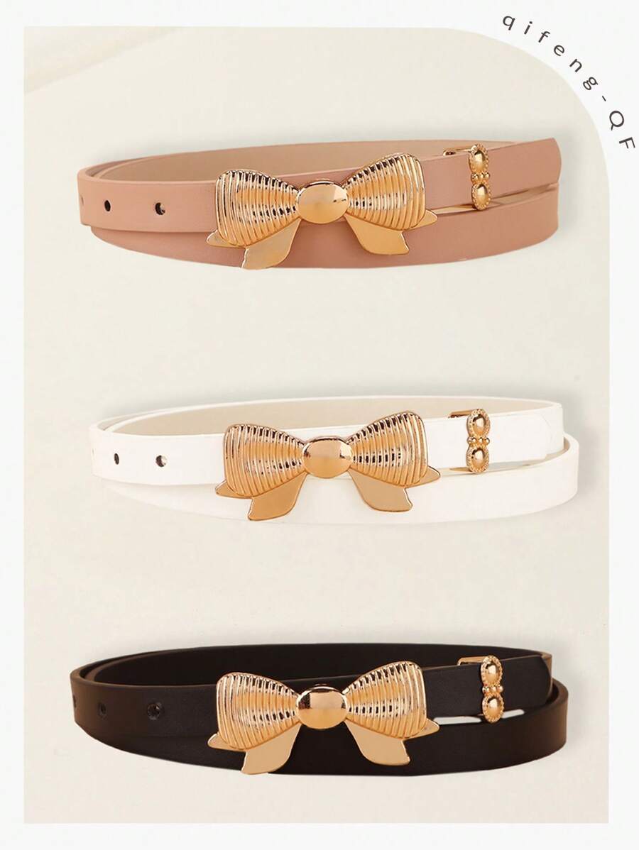 3 件装女士蝴蝶结扣时尚腰带，适合日常生活 - 彩色 - 查看 1