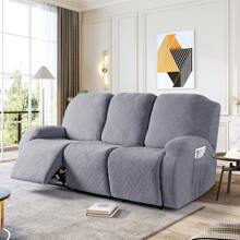 Stretch Recliner Sofa Covers, Reclining Couch Covers With Pockets, Jacquard Reclining Sofa Covers Soft Washable Furniture Protector With Elastic Bottom - 淺灰色 - 查看 1