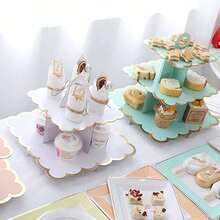 1 件甜品桌展示架，3 层纸烫金蛋糕架，糕点架，托盘，婚礼派对蛋糕展示架蛋糕架 - 彩色 - 查看 3