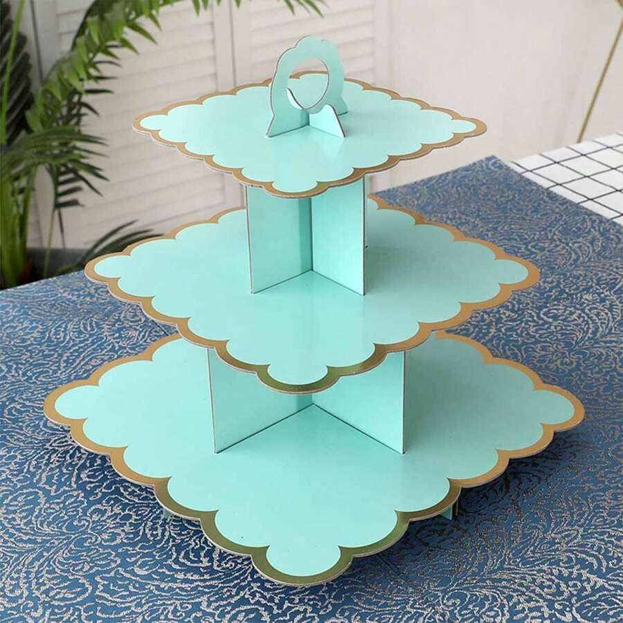 1 件甜品桌展示架，3 层纸烫金蛋糕架，糕点架，托盘，婚礼派对蛋糕展示架蛋糕架 - 彩色 - 查看 1