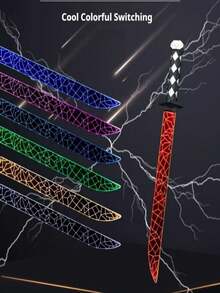 1pc Cracked Warrior Light Up Laser Sword Toy With 7 Color Acrylic Blade & Sheath, Great For Cos - Multicolor - View 3