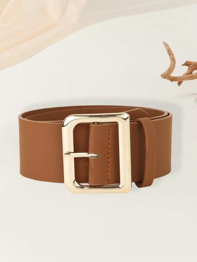 1pc Women's Handmade Luxury Elegant Gold D-Ring Buckle PU Leather Casual Minimalist Belt, Suitable For Dresses, T-Shirts, Jeans, Coats, Fashion Accessory For Daily, Office, Commute, Holiday Gift