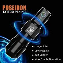 POSEIDON Tattoo Gun Kit-Tattoo Pen With 20Pcs Tattoo Needles Cartridge And Wireless Power, Tattoo Pen Kit With Digital LED Display, Tattoo Machine Tattoo Supplies For Artist - 黑色 - 查看 6