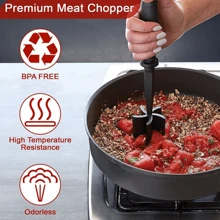 1pc Meat Chopper Plus Heat Resistant NylonHandheld Minced Meat Masher, Beef Masher, Non-StickHybrid Chopper, And Potato Masher Tool For HouseholdUse,Meat, Potato, Salad, Tomato Chopper, Rice Mixer, Grinding Shovel,Kitchen,Summer Beach Party,Food,Camping,Organizer,Room Decor,Kitchen Items. - Multicolor - View 1