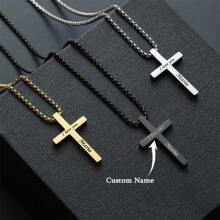 Classic Customized Necklace Personalized Engrave Text Name Date Stainless Steel Black Cross Pendant Necklace Chokers Valentine's Day Gift For Men Woman Christian Jewelry Accessories Valentines
