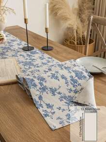 1 pieza Corredor de mesa rectangular de estilo bohemio con impresión de flores azules estilo rosa vintage de poliéster, mantel individual de tela con estampado floral bohemio en azul oscuro, adecuado para decoración de mesa de cocina vintage y de temporada para fiestas en el hogar