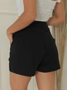 FENFEN moda top fashion short alfaiataria feminina cintura alta ziper/verao/elegacia - PRETO - Visão 2