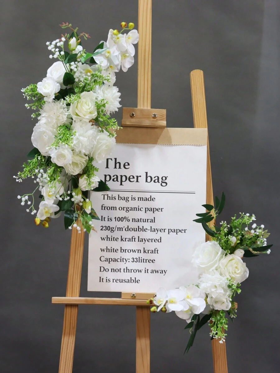 1pc White Rose, White Crystal Ball, Orchid And Baby's Breath Arch Decor For Party, Wedding Celebration