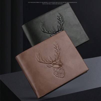 3D Deer Head Embossed Pattern Classic Men's Business Wallet