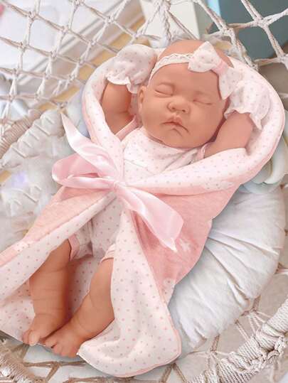 بطانية قطعة دمية مولود جديد واقعية متماثلة 12 بوصة، لعبة محاكاة للعب، مرافقة دمية ناعمة ولطيفة باللون الوردي، هدية عيد ميلاد وعطلة، ملابس دمية، سرير دمية، طفل دمية