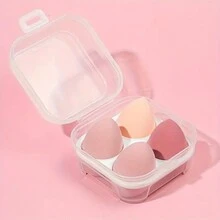 1入組4格彩妝海綿儲物盒，美妝蛋收納盒，女生化妝品收納盒，美妝蛋防塵儲物盒