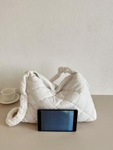 Fashionable Quilted Soft Skin-Friendly Thread Embroidery Ladies' Travel/Vacation Large Capacity Lightweight Shoulder Bag With Adjustable Strap - White - View 9