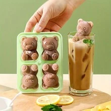 1 pieza Creativa Bandeja de cubitos de hielo con diseño de dibujos animados, material de silicona, caja de hielo para refrigerador del hogar con capacidad extra grande y desmoldeado rápido - Multicolor - Ver 1