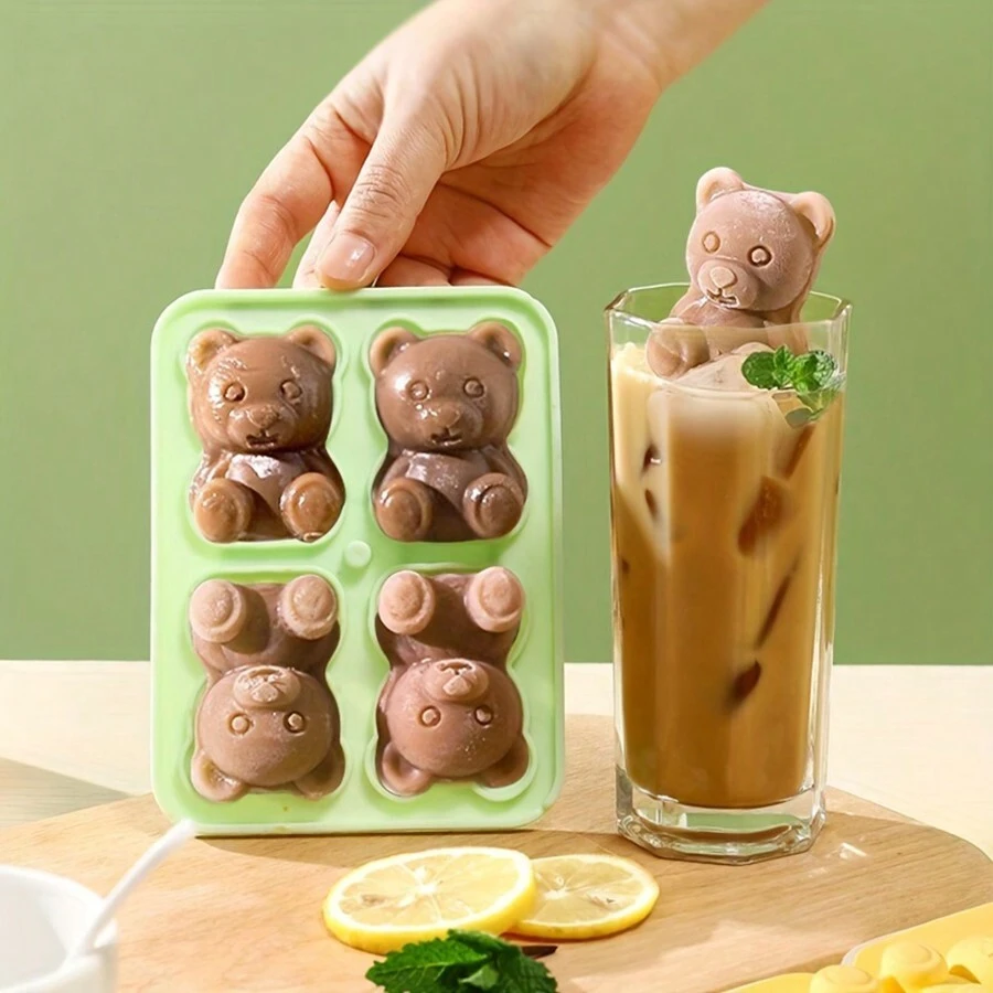 1 pieza Creativa Bandeja de cubitos de hielo con diseño de dibujos animados, material de silicona, caja de hielo para refrigerador del hogar con capacidad extra grande y desmoldeado rápido - Multicolor - Ver 1