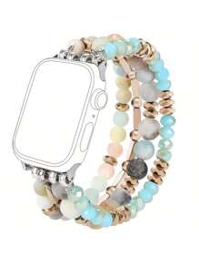 1 件天然石波西米亚风手链兼容 Apple Watch 表带 40mm/38mm/41mm 系列 9 8 7 SE 系列 6/5/4 女式时尚可爱手工水晶珠弹性表带兼容 Apple Watch 表带系列 3/2/1 女式替换 Apple Watch 表带 - 多色 - 查看 4