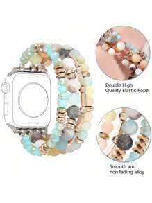 1 件天然石波西米亚风手链兼容 Apple Watch 表带 40mm/38mm/41mm 系列 9 8 7 SE 系列 6/5/4 女式时尚可爱手工水晶珠弹性表带兼容 Apple Watch 表带系列 3/2/1 女式替换 Apple Watch 表带 - 多色 - 查看 6