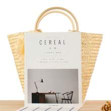 New Woven Straw Bag With Floral Handle - Handheld Wicker Tote Bag For Beach - Beige - View 5