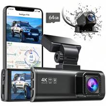 REDTIGER F7N 4K Dual Dash Cam With Free 64GB Card, Built-In WiFi GPS Front 4K/2.5K And Rear 1080P Dual Dash Camera For Cars,3.18 Inch Screen,170° Wide Angle, Parking Monitor, Support 256GB Max - 黑色 - 查看 1