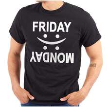 星期五星期一快乐悲伤周末氛围图案 T 恤 - 黑色 - 查看 1