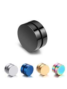 1pc Punk Round Stainless Steel No Piercing Magnet Ear Lobe Earring Stud Body Jewelry - Multicolor - View 6