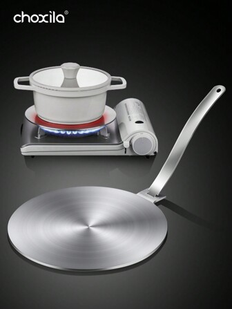 choxila 1 ชิ้น จานนำความร้อนสำหรับเตาแก๊สไฟฟ้า, จานกระจายความร้อนสแตนเลสสำหรับอุปกรณ์ปรุงอาหารที่ใช้แม่เหล็กไฟฟ้าพร้อมด้ามจับที่ถอดได้ สำหรับหม้อนมกาแฟ อาหารทะเล