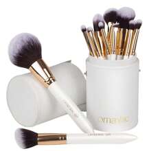 OMANIAC Makeup Brush Set Professional, 12 Pearlescent Wood Handle Makeup Brushes, Premium Cruelty-Free Synthetic Fiber Hair, Travel Make Up Brushes Set With Case (Black) - trắng - Xem 1