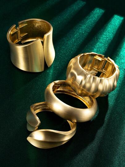 1 件金色宽厚几何手链，适合女士女孩爱好者，日常和街头风格夜店假日休闲婚礼佩戴，节日生日礼物送给妻子女友情侣，独特简约名人风格珠宝