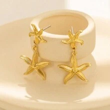 1 Paar europäisch-amerikanischer Luxus Strand Messing Muschel Seestern Anhänger Ohrringe, bohemian Ozean Tier Ohrschmuck, einfaches Alltagszubehör, Frauenschmuckzubehör ideal als Geschenk für Freunde, Festivals, Valentinstag, Mutter, Muttertag