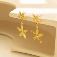 1 Paar europäisch-amerikanischer Luxus Strand Messing Muschel Seestern Anhänger Ohrringe, bohemian Ozean Tier Ohrschmuck, einfaches Alltagszubehör, Frauenschmuckzubehör ideal als Geschenk für Freunde, Festivals, Valentinstag, Mutter, Muttertag