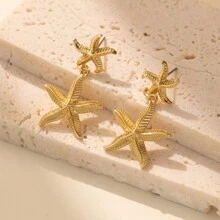 1 Paar europäisch-amerikanischer Luxus Strand Messing Muschel Seestern Anhänger Ohrringe, bohemian Ozean Tier Ohrschmuck, einfaches Alltagszubehör, Frauenschmuckzubehör ideal als Geschenk für Freunde, Festivals, Valentinstag, Mutter, Muttertag