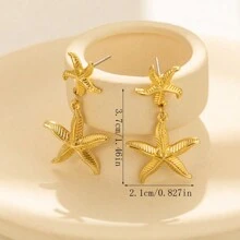 1 Paar europäisch-amerikanischer Luxus Strand Messing Muschel Seestern Anhänger Ohrringe, bohemian Ozean Tier Ohrschmuck, einfaches Alltagszubehör, Frauenschmuckzubehör ideal als Geschenk für Freunde, Festivals, Valentinstag, Mutter, Muttertag