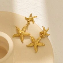 1 Paar europäisch-amerikanischer Luxus Strand Messing Muschel Seestern Anhänger Ohrringe, bohemian Ozean Tier Ohrschmuck, einfaches Alltagszubehör, Frauenschmuckzubehör ideal als Geschenk für Freunde, Festivals, Valentinstag, Mutter, Muttertag