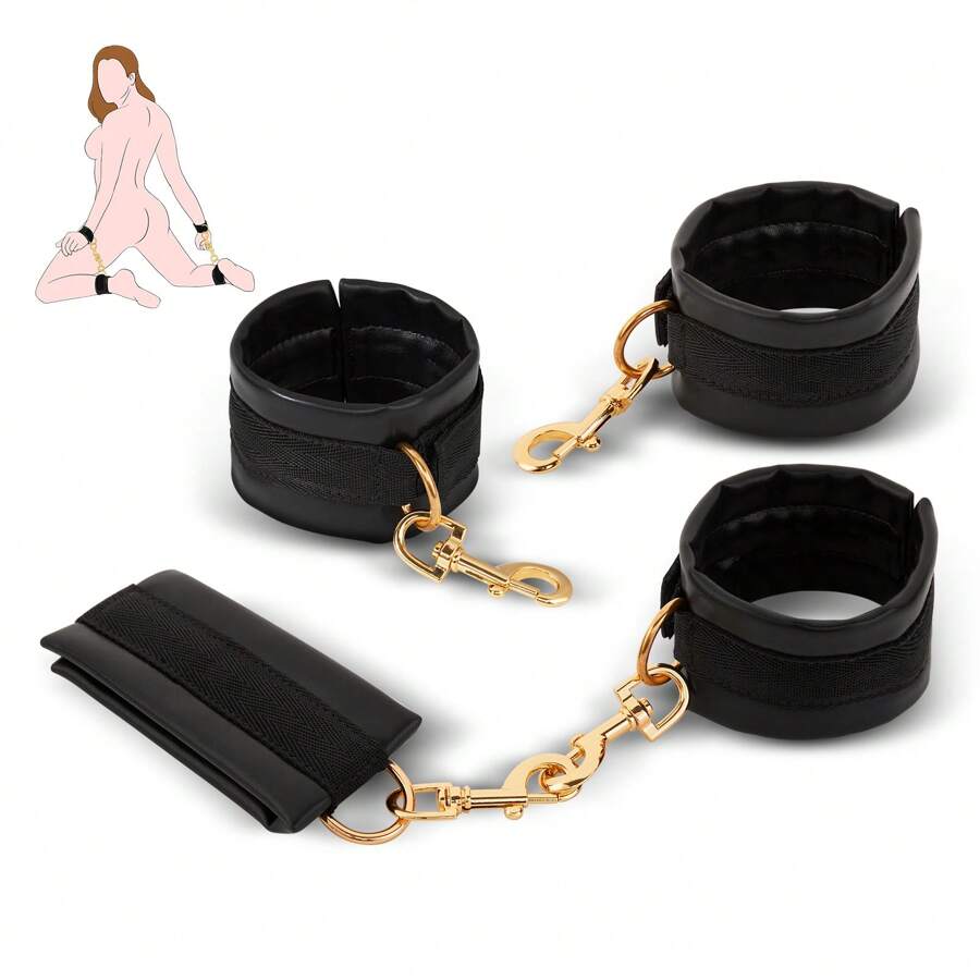 Utimi UTIMI 4-Piece BDSM Kit - Black And Red Adjustable Handcuffs And Ankle Cuffs For Beginner Couples