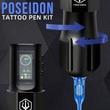 POSEIDON Tattoo Gun Kit-Tattoo Pen With 20Pcs Tattoo Needles Cartridge And Wireless Power, Tattoo Pen Kit With Digital LED Display, Tattoo Machine Tattoo Supplies For Artist - 黑色 - 查看 3