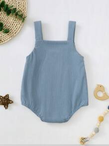 男婴无袖连体衣，可爱休闲，适合0-2岁宝宝 - 藍色 - 查看 2