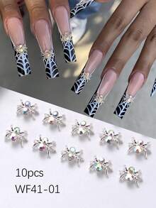10 piezas Decoración para uñas de araña de aleación con diamantes de imitación,  de arte de uñas con diseño de Halloween,  de salón de manicura, Accesorios de uñas de bricolaje - Multicolor - Ver 4